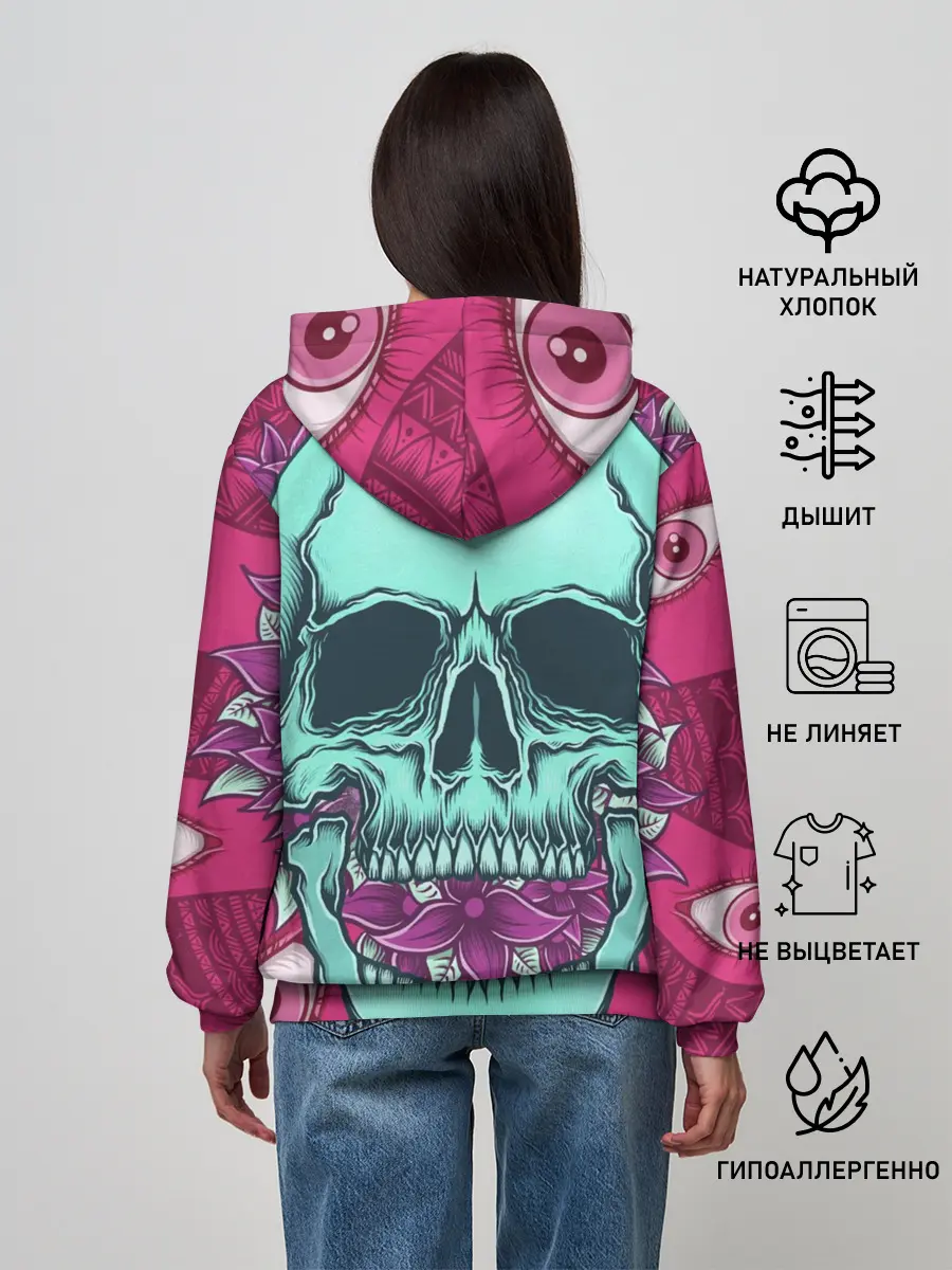 Женское худи / Череп в цветах