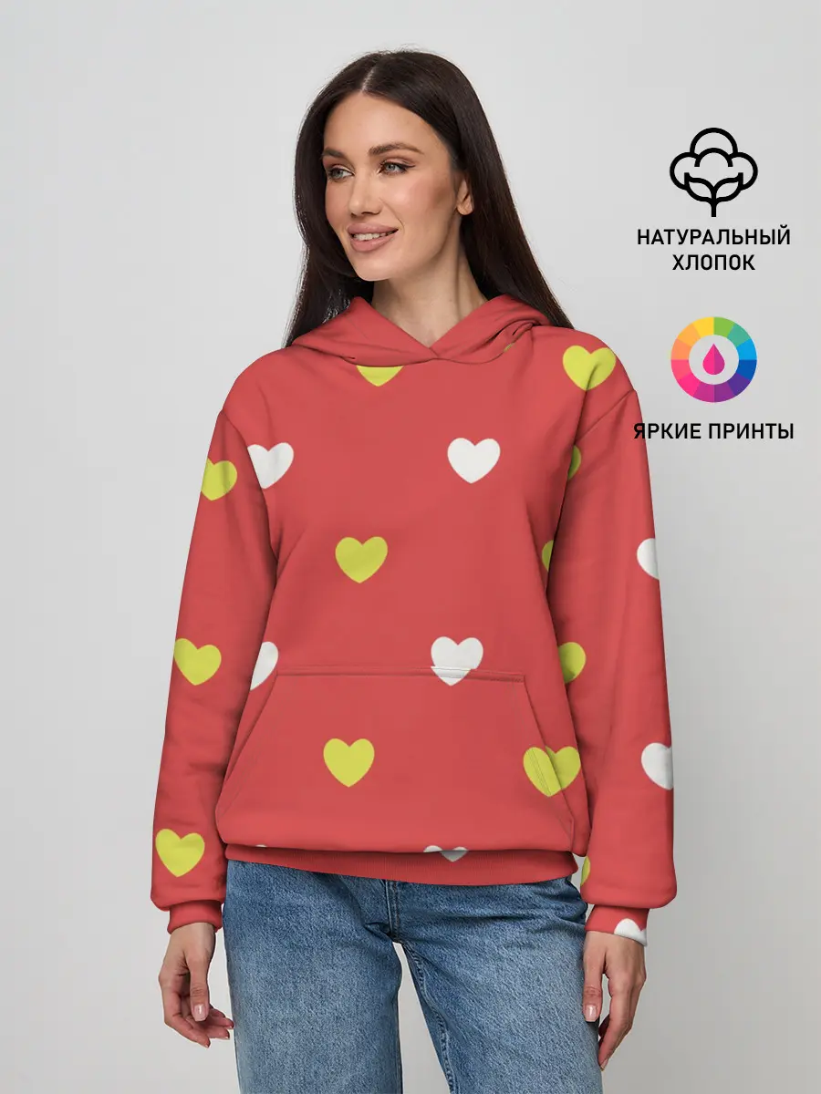 Женское худи / Сердечки на красном паттерн