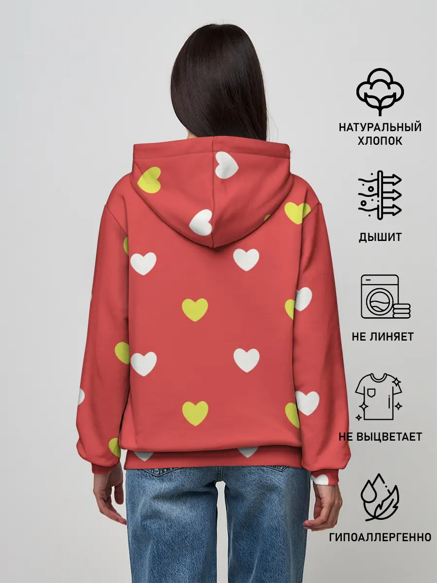 Женское худи / Сердечки на красном паттерн