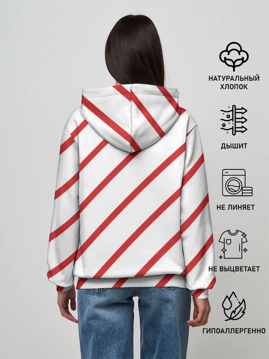 Женское худи / Полосы красные на белом