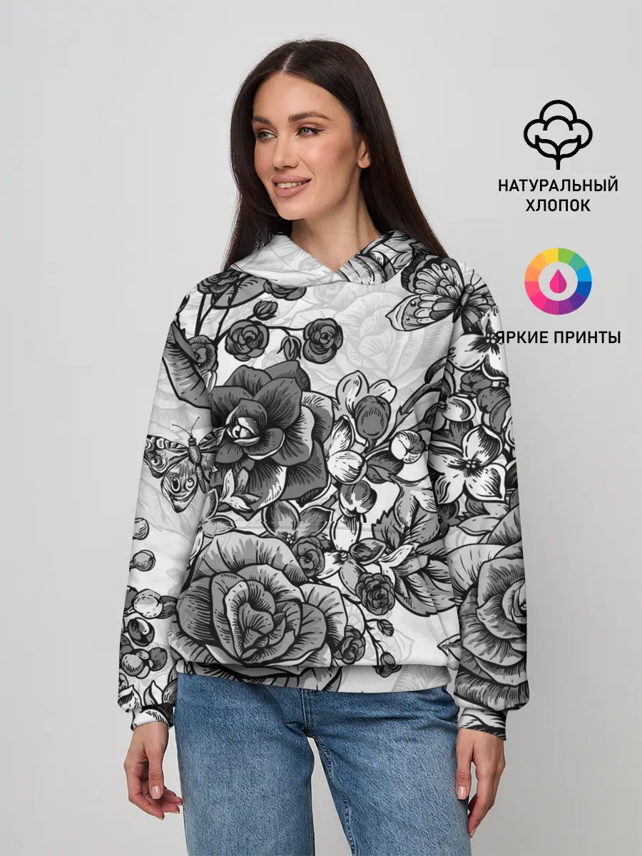 Женское худи / РОЗЫ | ROSES | БАБОЧКИ