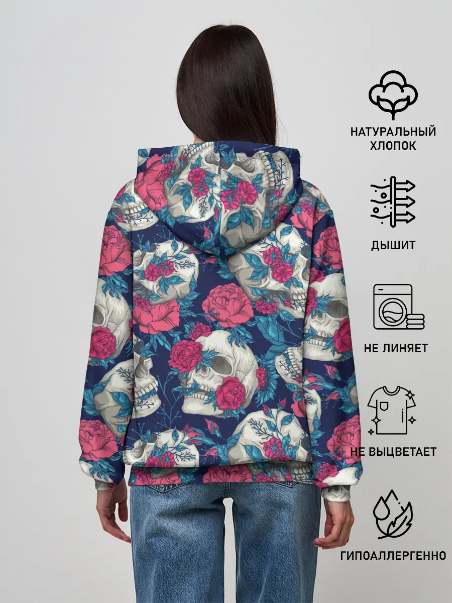 Женское худи / Реалистичные черепа с розами