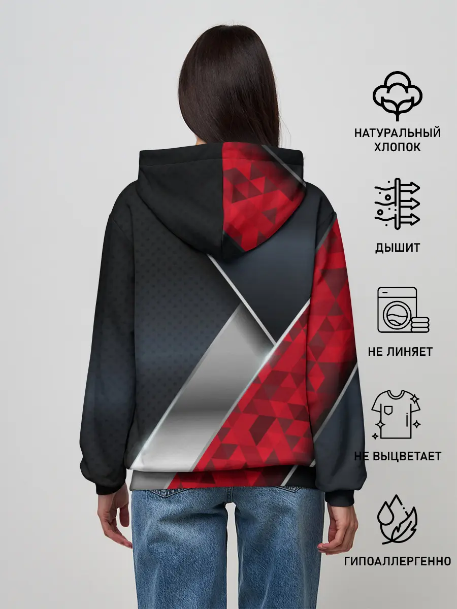 Женское худи / 3D BLACK AND RED METAL