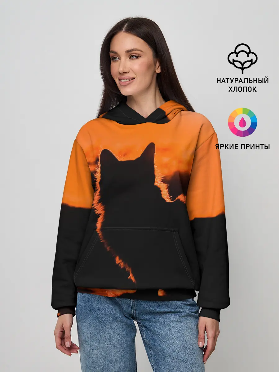 Женское худи / Котенок на фоне заката