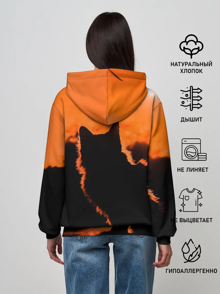 Женское худи / Котенок на фоне заката