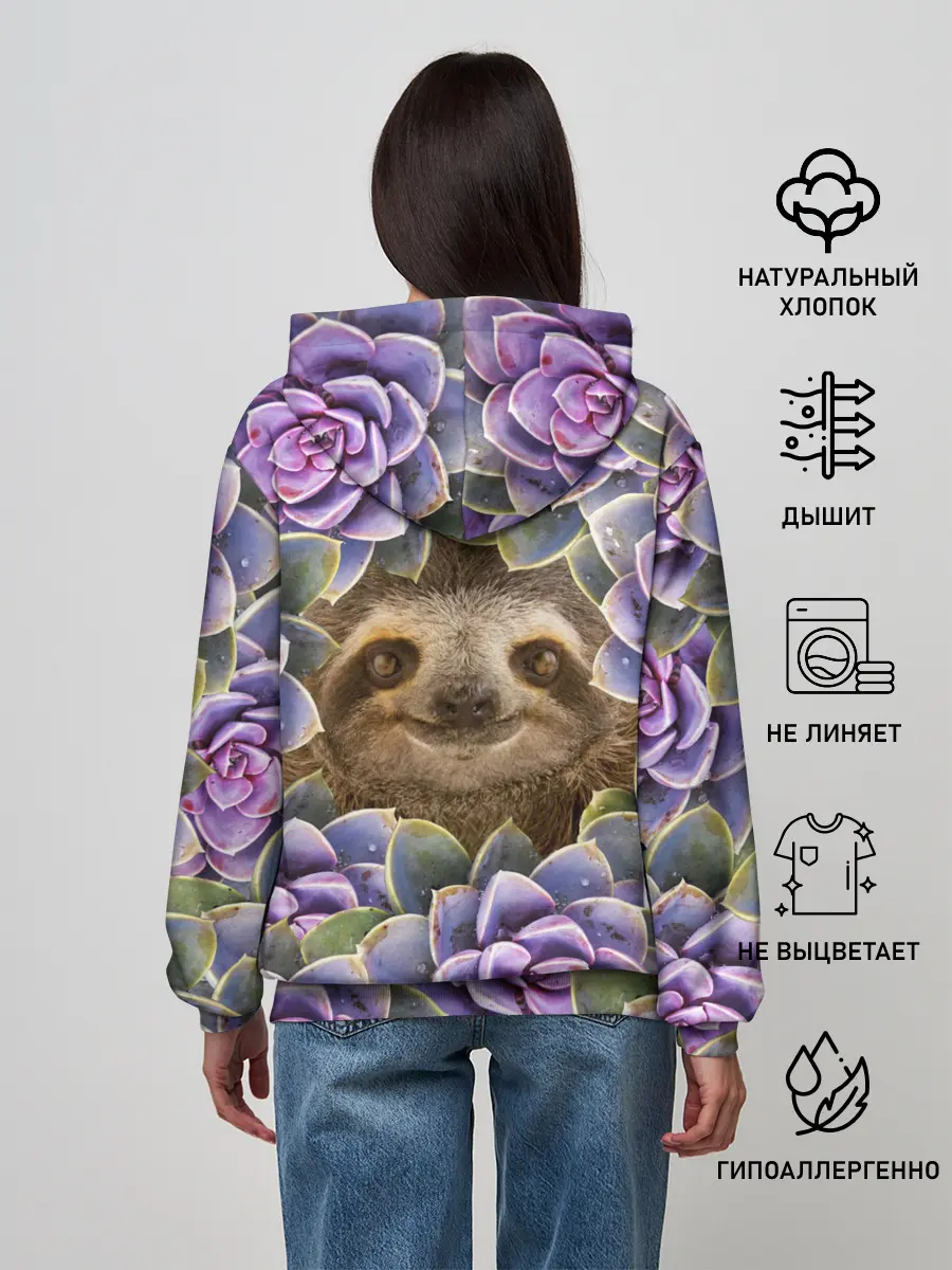 Женское худи / Ленивец среди цветов