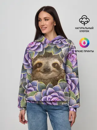 Женское худи / Ленивец среди цветов
