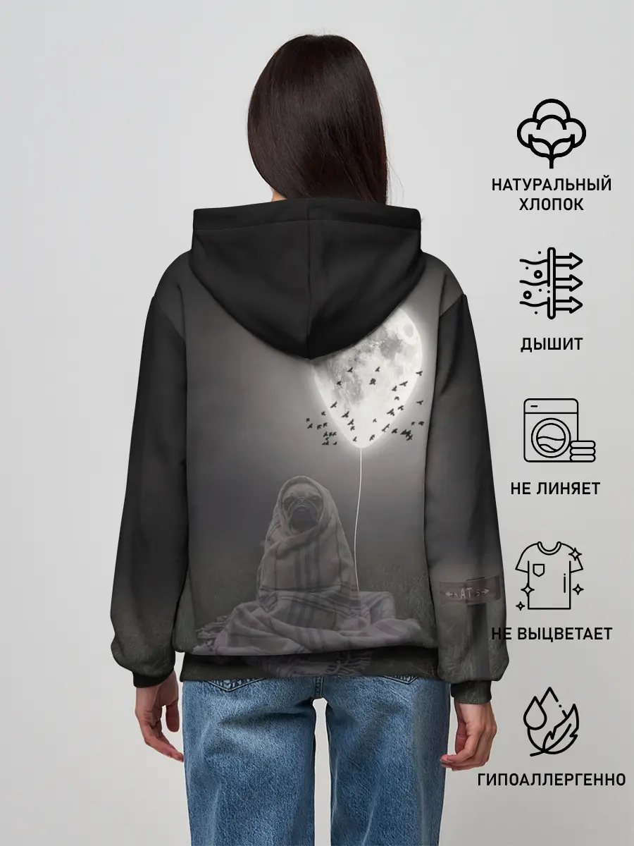 Женское худи / Мопс и луна