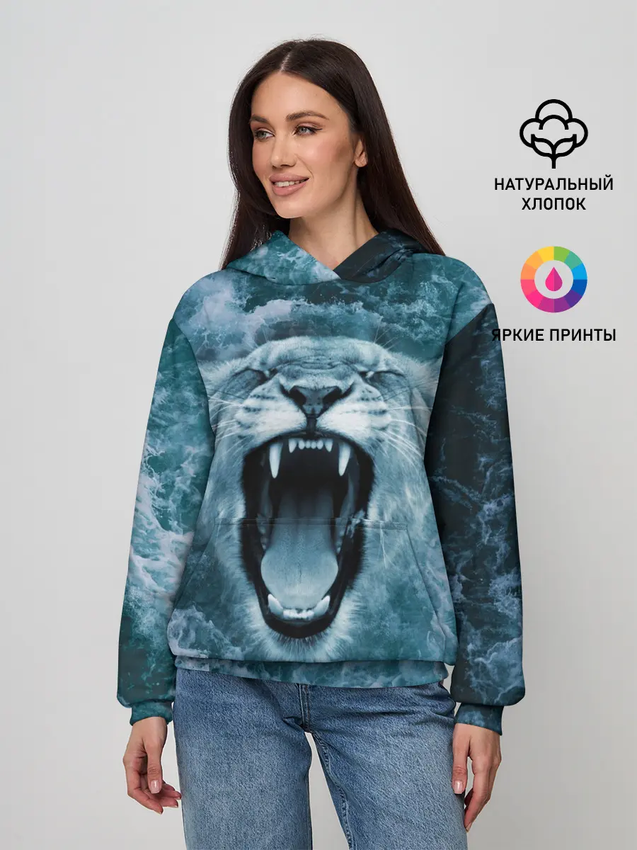 Женское худи / Львица в бушующих волнах