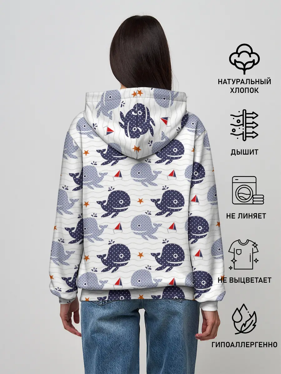 Женское худи / Киты и яхты