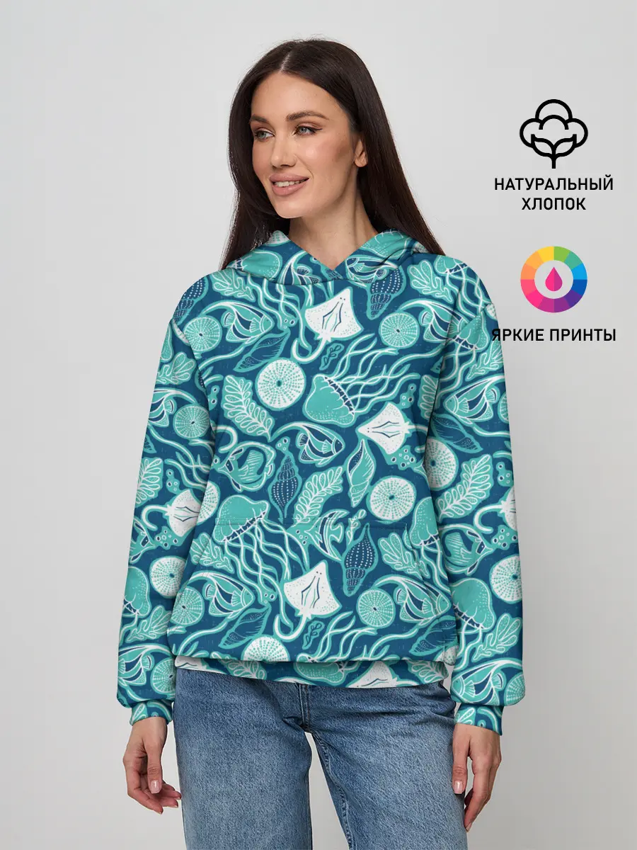 Женское худи / Скаты и медузы