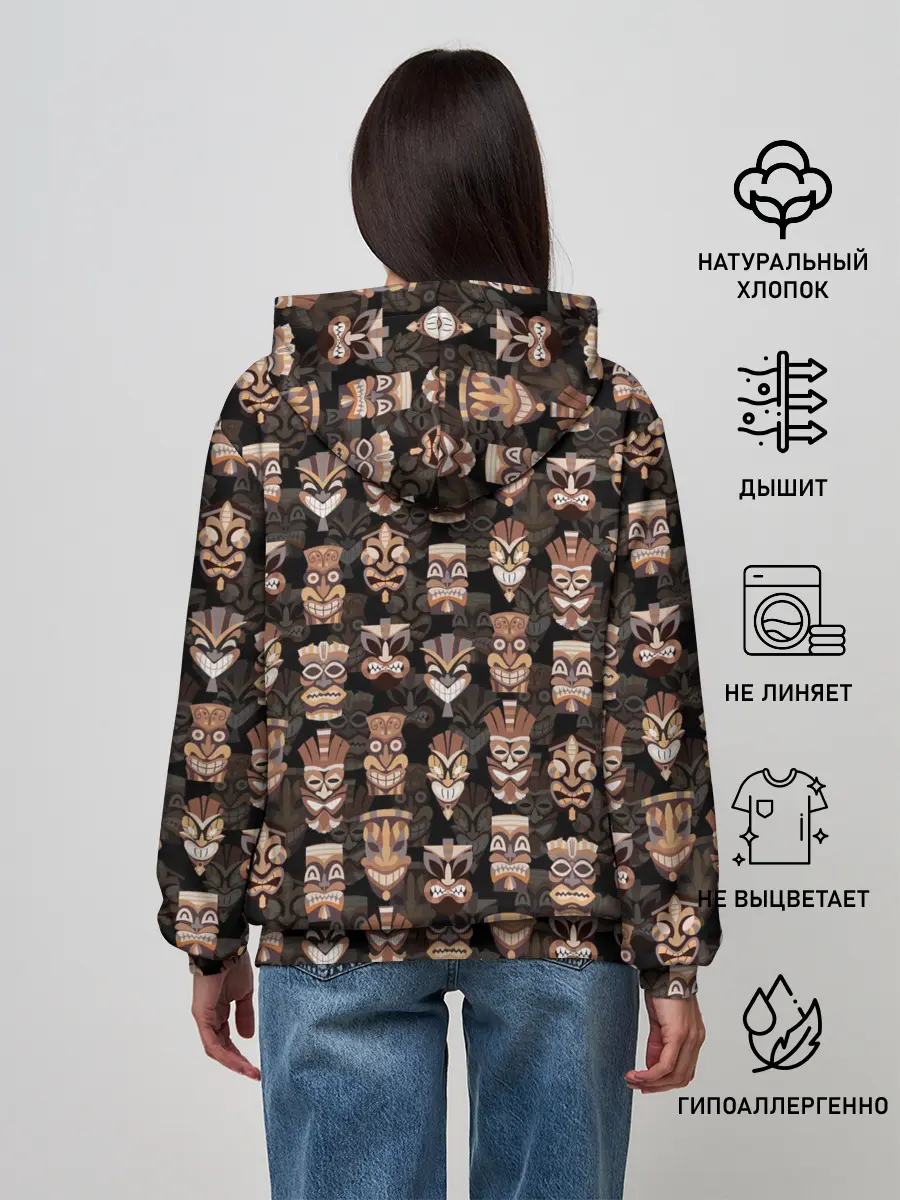 Женское худи / МАСКИ ТИКИ ГАВАЙИ ПАТТЕРН
