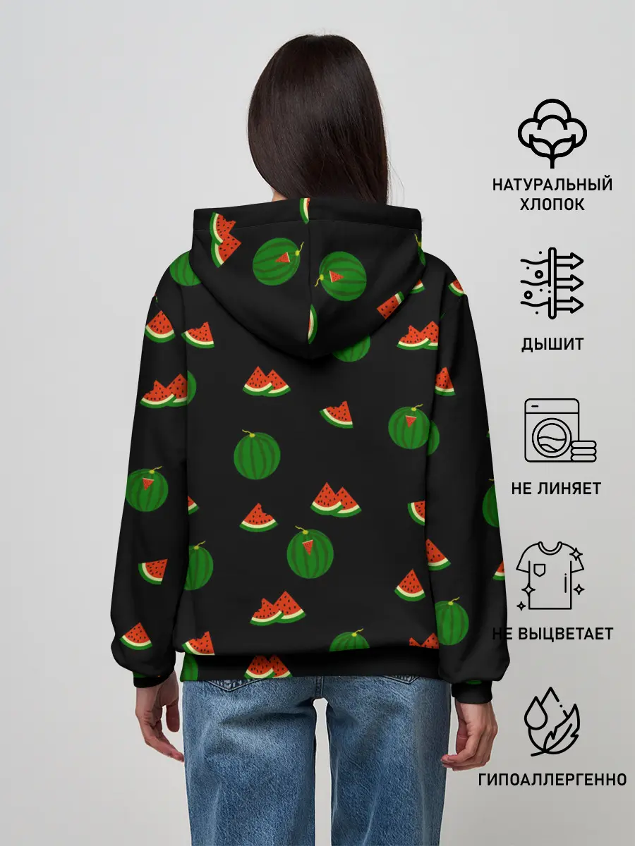 Женское худи / Арбуз на черном фоне