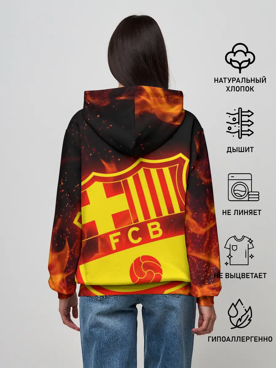 Женское худи / FC BARCELONA / FIRE / ОГОНЬ