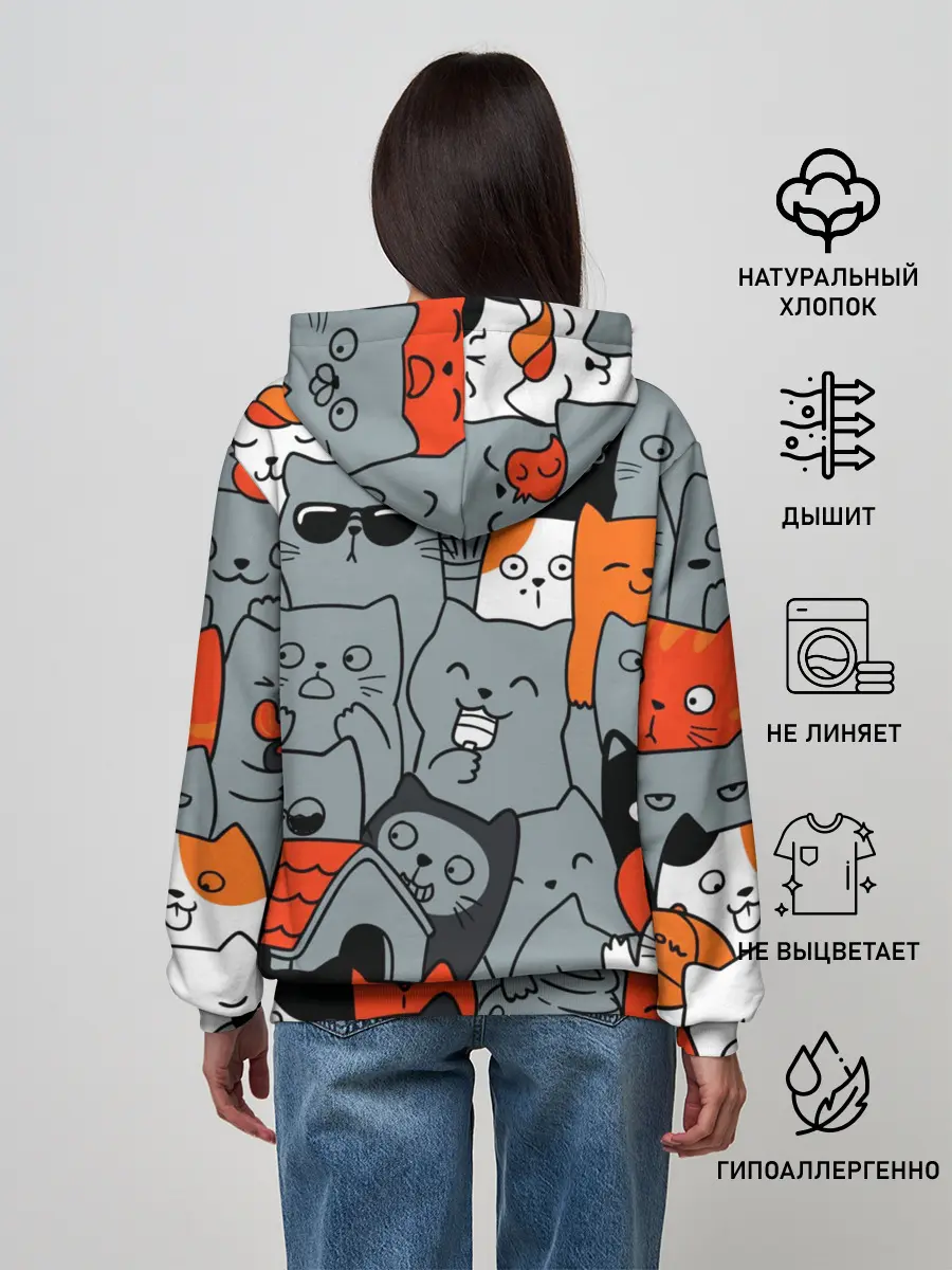 Женское худи / Разноцветные коты