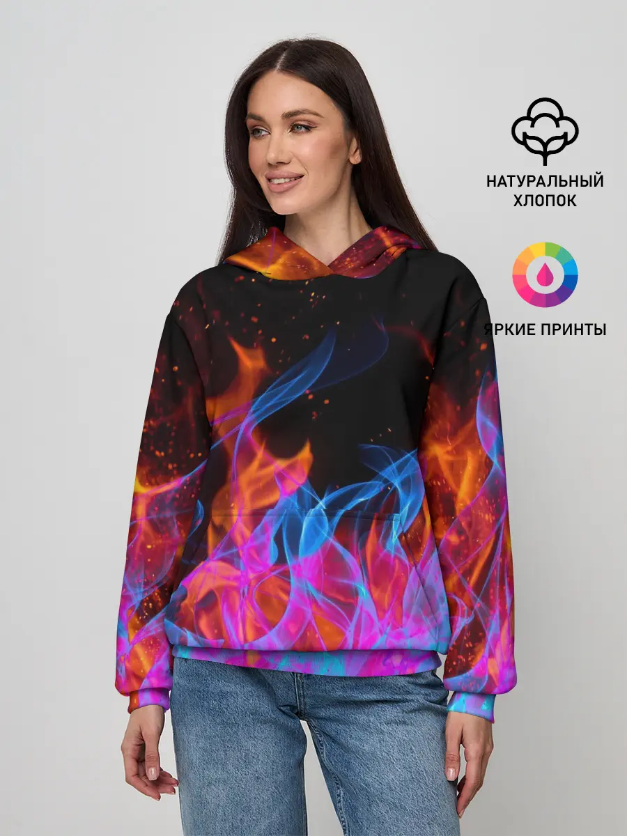 Женское худи / ТРИ ОГНЯ / FIRE / СИНИЙ ОГОНЬ