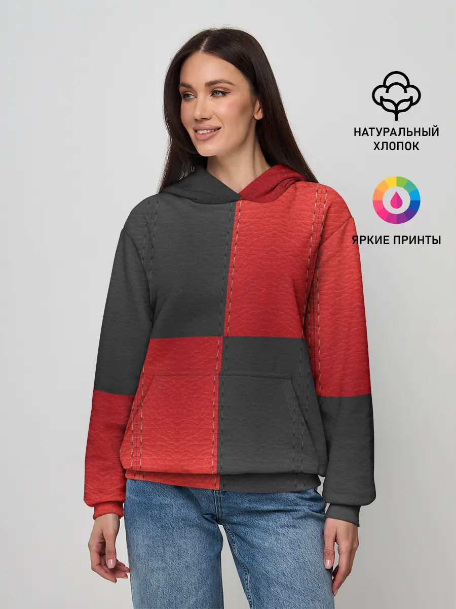 Женское худи / Черно-красная Кожа