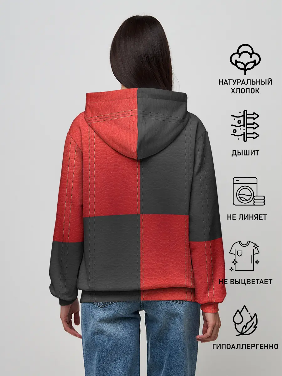 Женское худи / Черно-красная Кожа