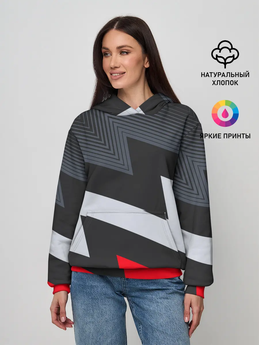 Женское худи / Черно-красные зигзаги