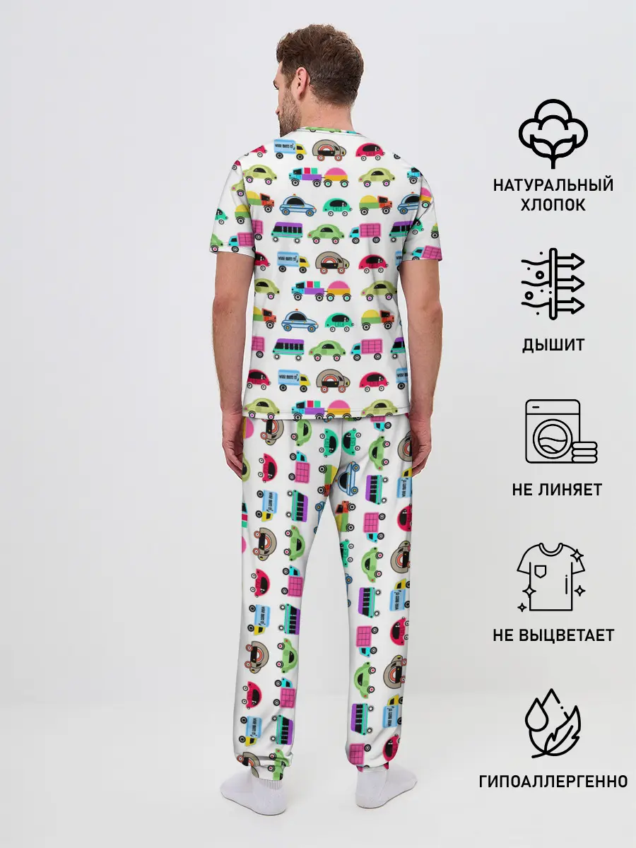 Мужская пижама с брюками / Веселые машинки