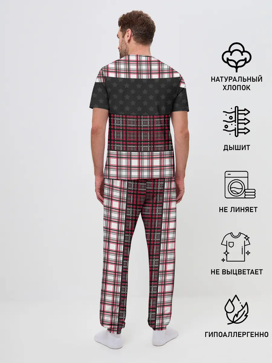 Мужская пижама с брюками / Комбинированный красно-серый