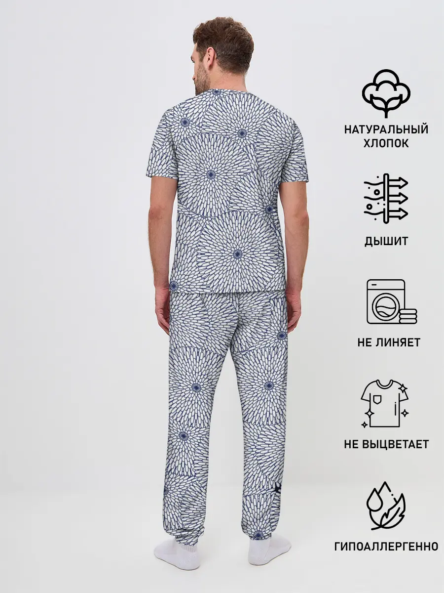 Мужская пижама с брюками / БЕЛЫЕ ХРИЗАНТЕМЫ | ПАТТЕРН