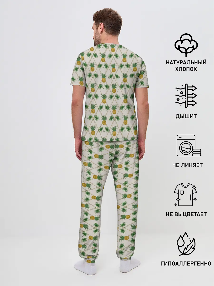 Мужская пижама с брюками / Узор ретро Ананасы