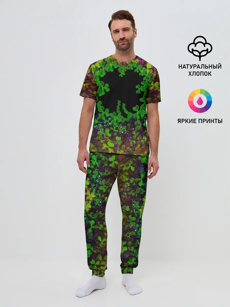 Мужская пижама с брюками / Четырехлистный Клевер