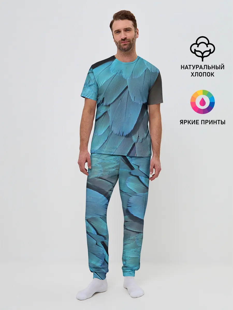 Мужская пижама с брюками / Перья попугая