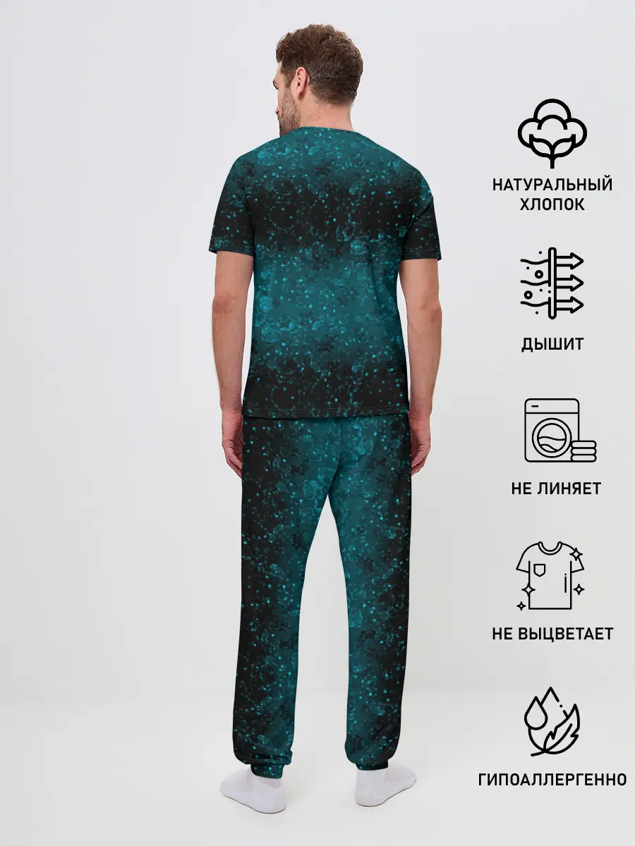 Мужская пижама с брюками / Черно-синие блестки
