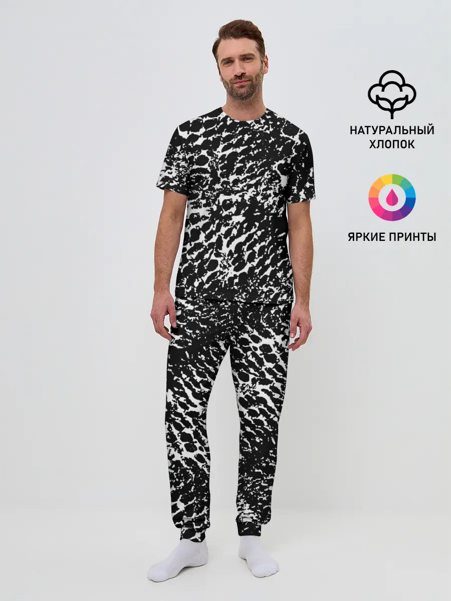 Мужская пижама с брюками / Хаос белого на черном