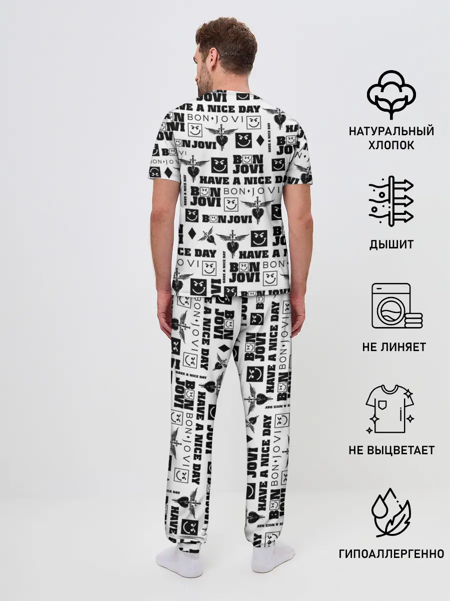 Мужская пижама с брюками / BON JOVI ЛОГОБОМБИНГ | БОН ДЖОВИ ПАТТЕРН