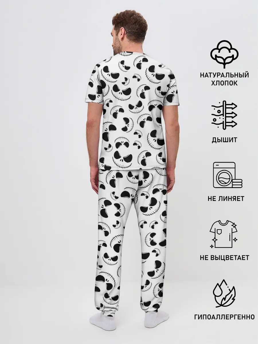 Мужская пижама с брюками / Джек Скеллингтон паттерн лицо