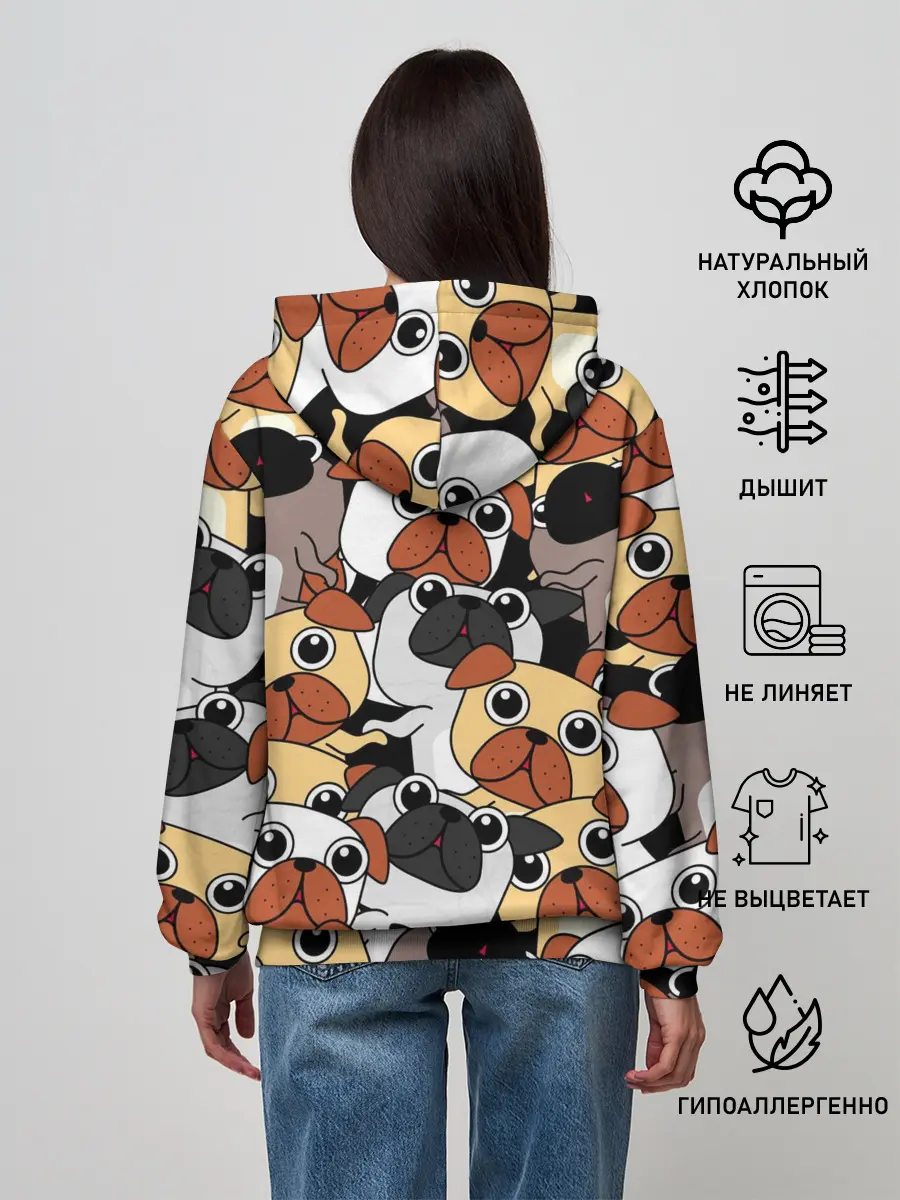 Женское худи / Собаки мопсы