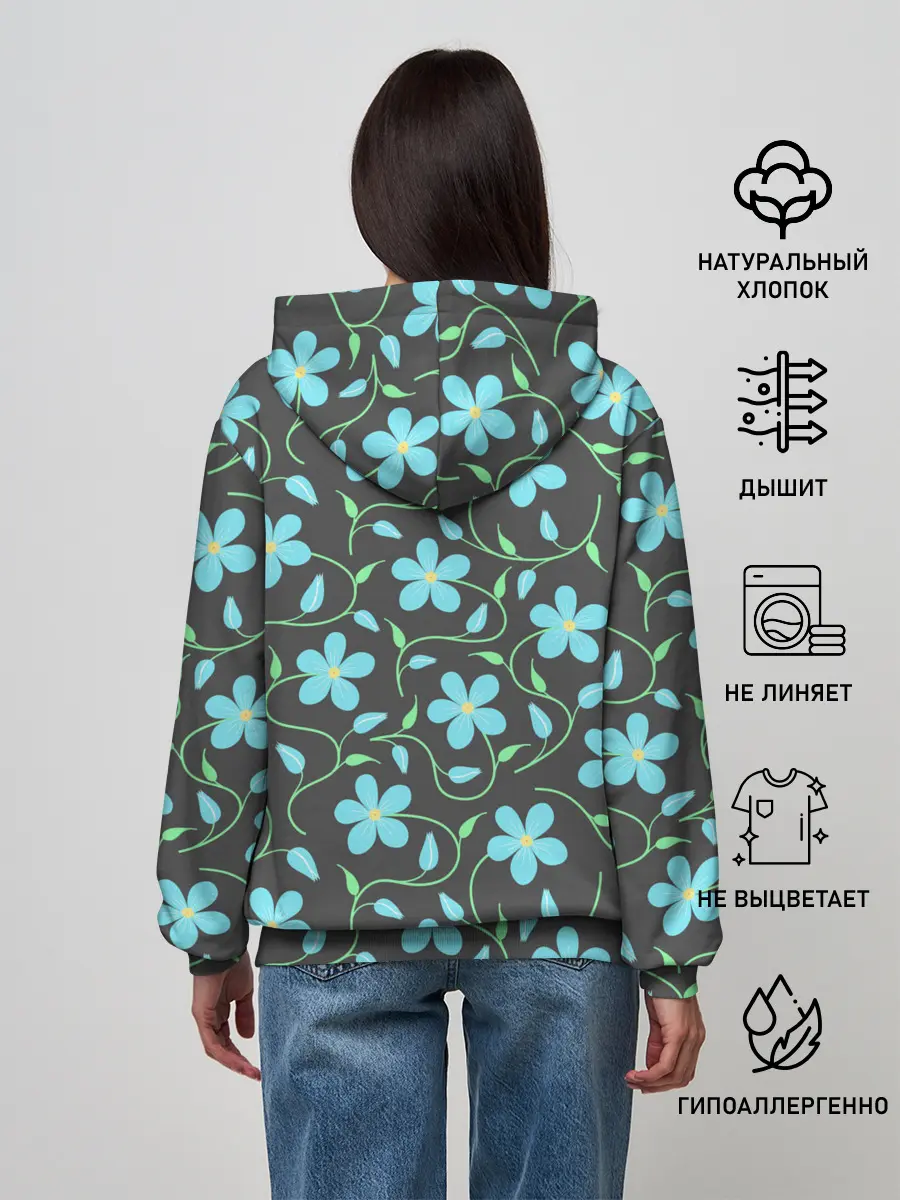 Женское худи / Цветочный узор на темном фоне