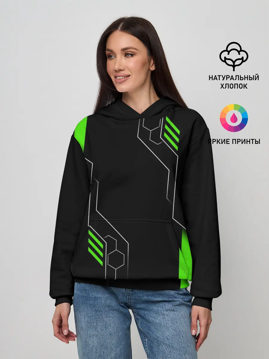 Женское худи / ФУТУРИСТИЧНАЯ БРОНЯ | ЗЕЛЕНАЯ