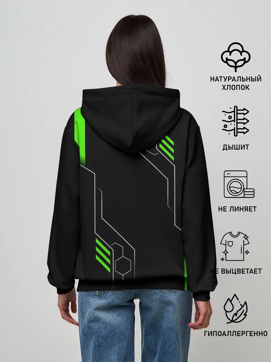 Женское худи / ФУТУРИСТИЧНАЯ БРОНЯ | ЗЕЛЕНАЯ