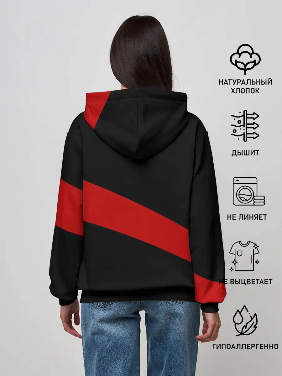 Женское худи / Чёрный клевер Аста красная полоса