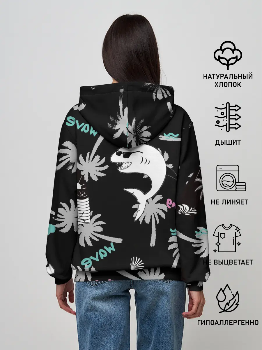 Женское худи / Акула и серфинг