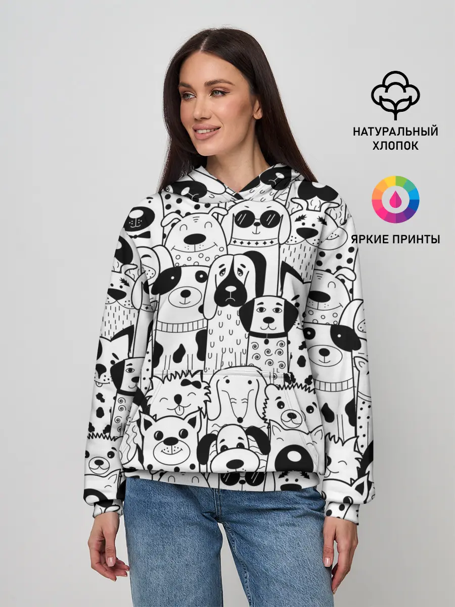 Женское худи / Собаки черно-белое