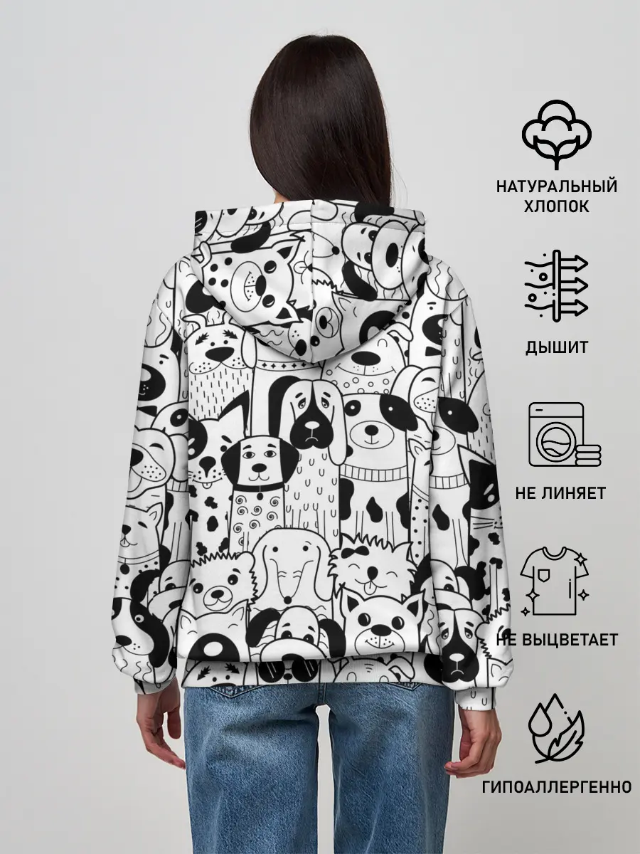 Женское худи / Собаки черно-белое