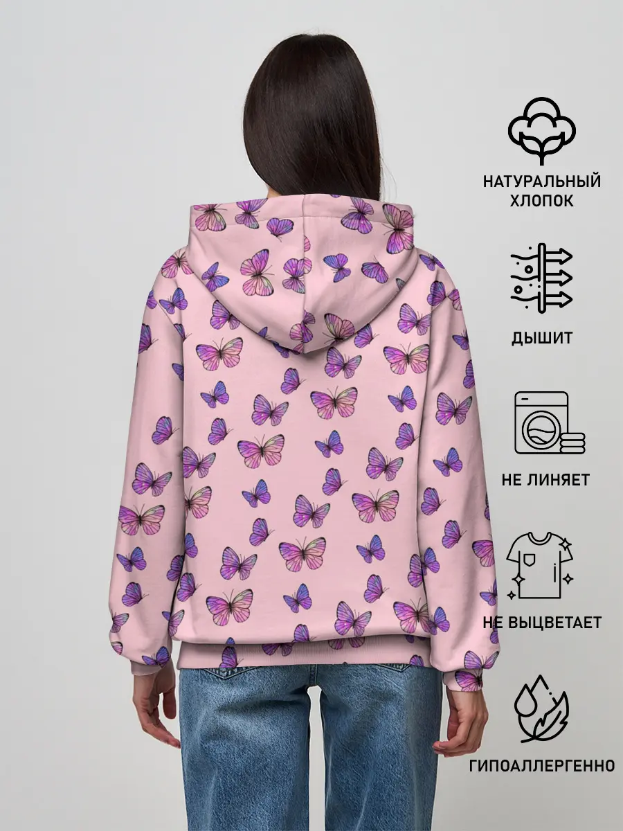Женское худи / Бабочки фиолетовые | 2