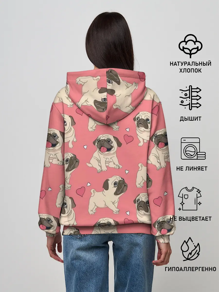 Женское худи / Мопсики и Сердечки