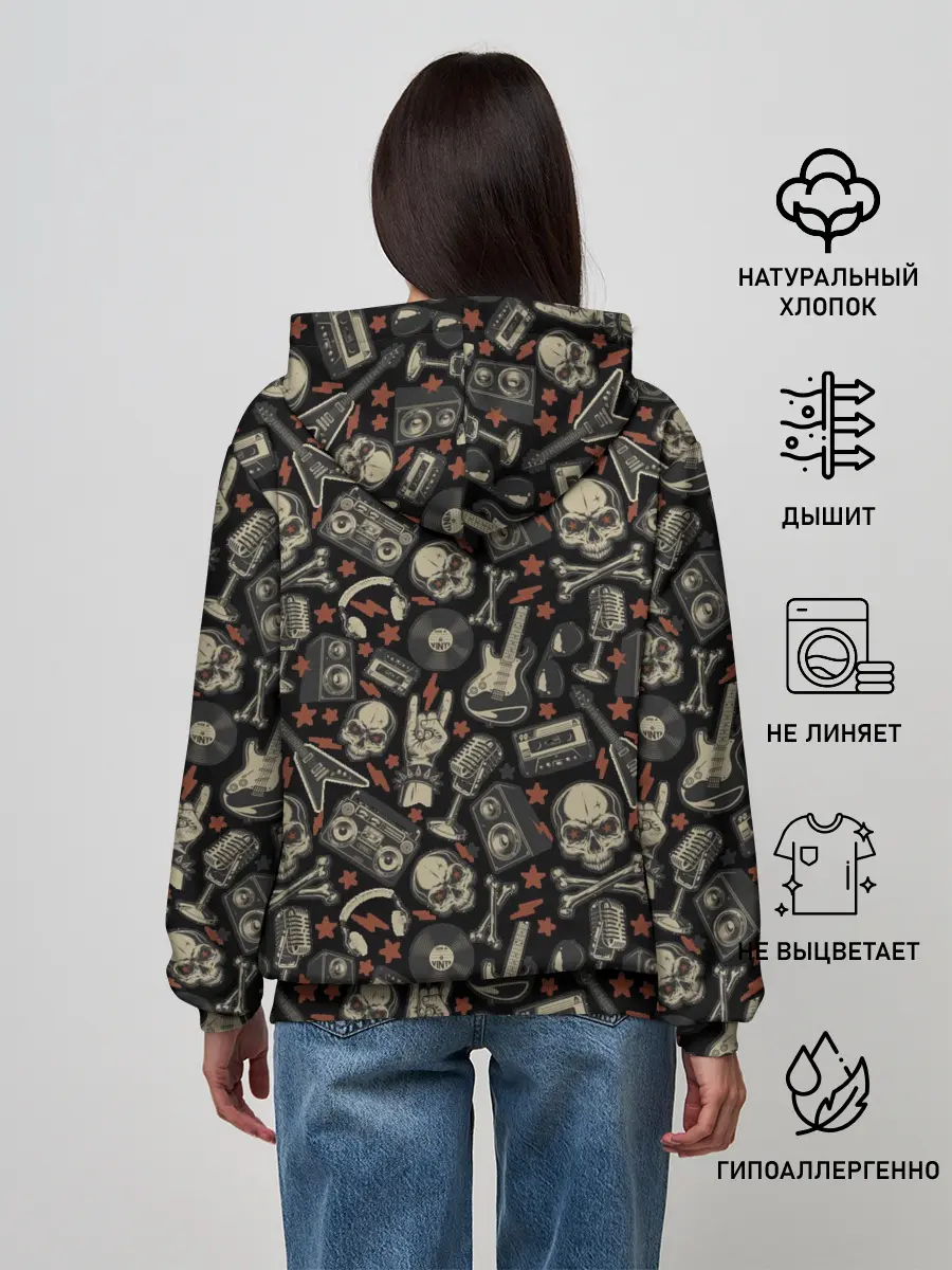 Женское худи / Scull_pattern_rock
