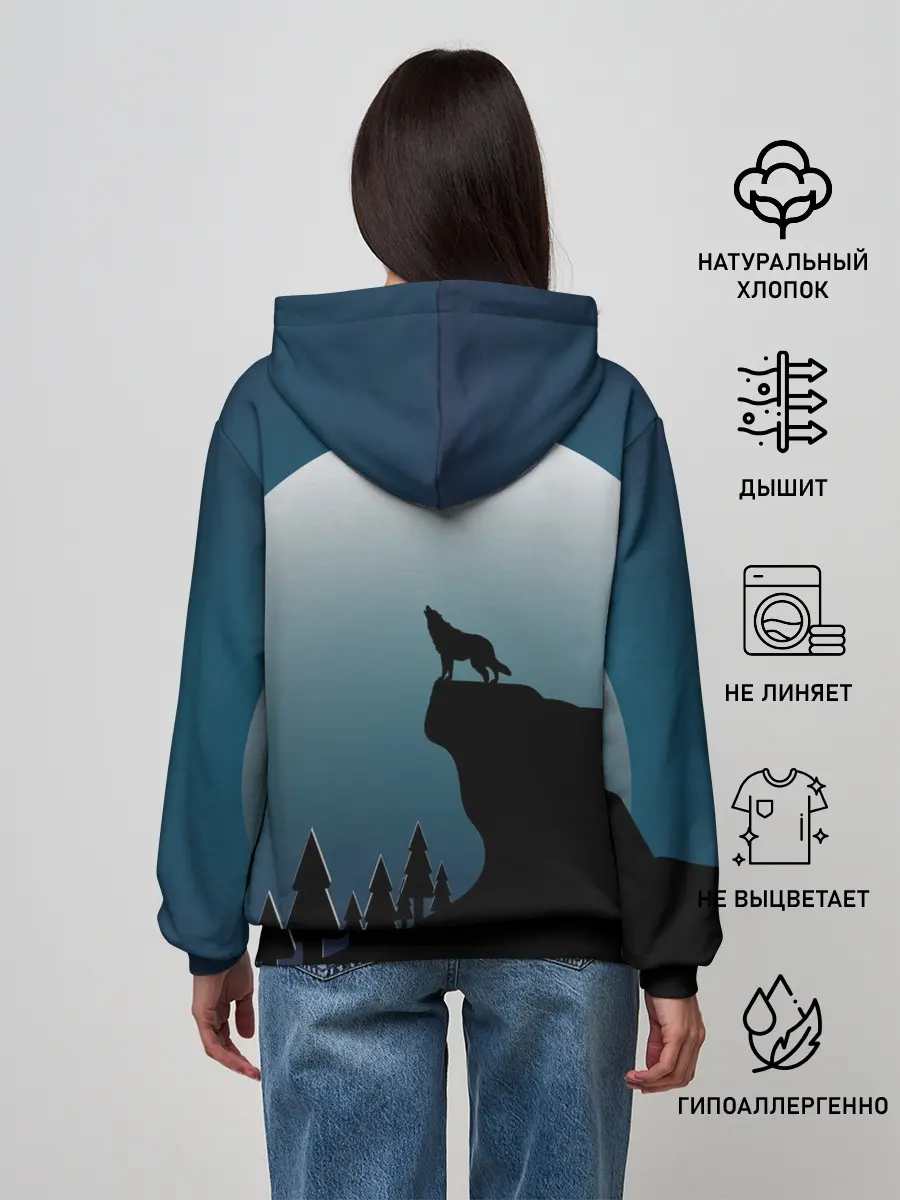 Женское худи / ВОЛК И ЛУНА 3D