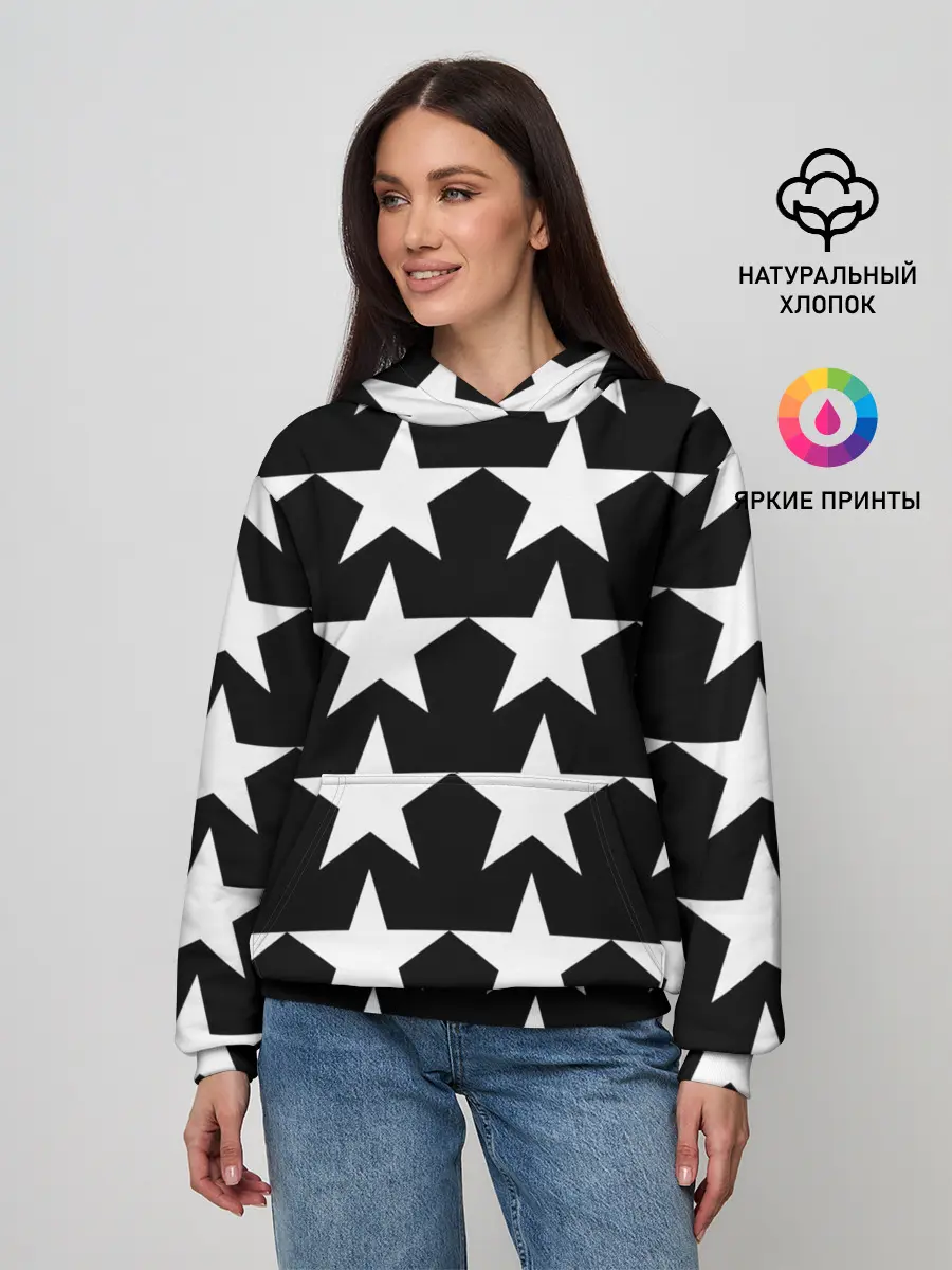 Женское худи / Белые звёзды на чёрном фоне