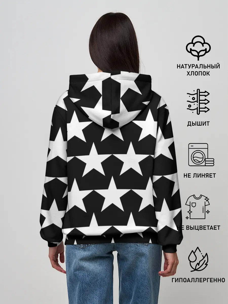 Женское худи / Белые звёзды на чёрном фоне 2
