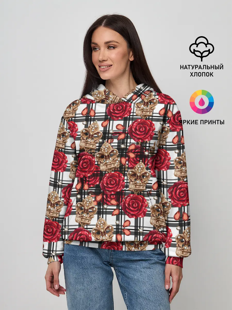 Женское худи / Розы в клеточку