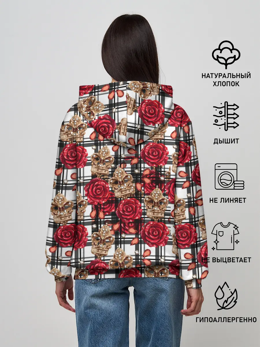 Женское худи / Розы в клеточку