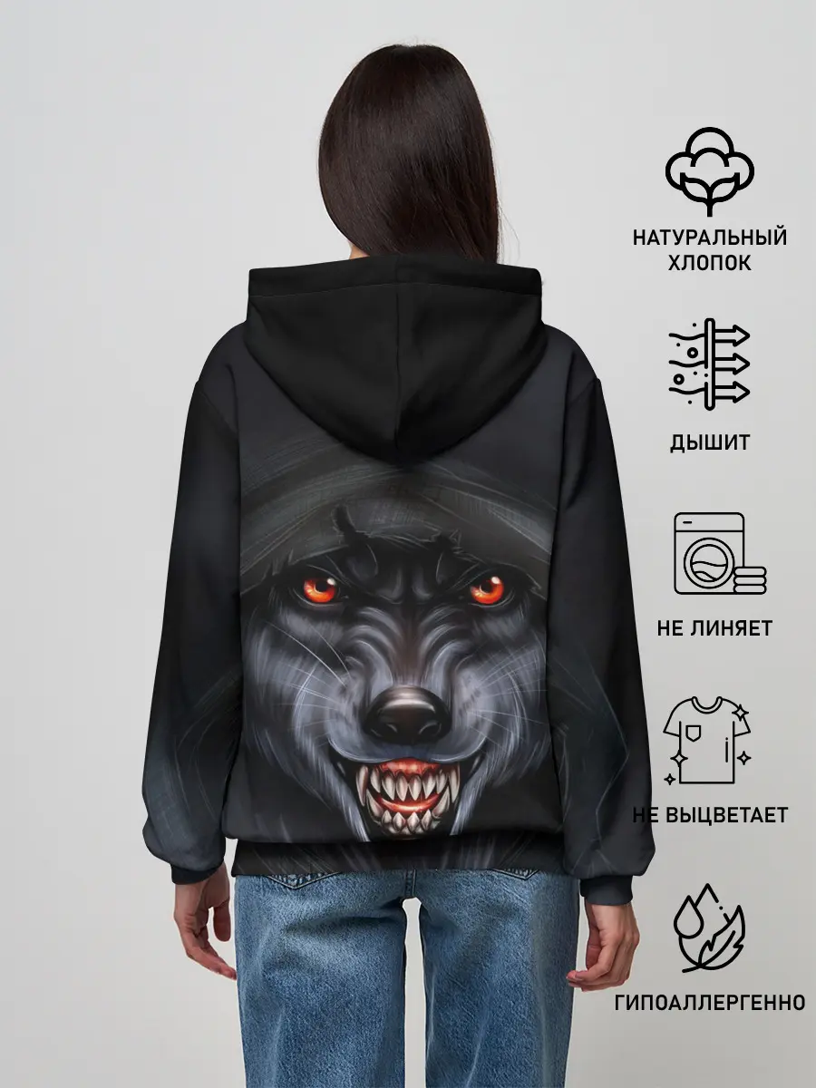 Женское худи / СЕРЫЙ ВОЛК 3D